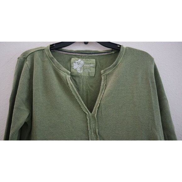 Pilcro Anthropologie Women's Sz S Moss Green Thermal Waffle Henley L/S Shirt - Picture 4 of 7